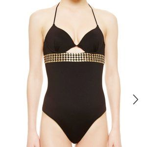 La Perla made in Italy Houndstooth black & gold swimsuit NWT retailed 935 CAD